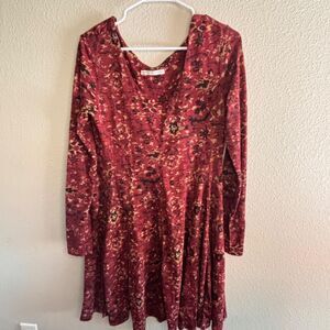 Peruvian Connection Long Sleeve Burgundy A-Line Dress